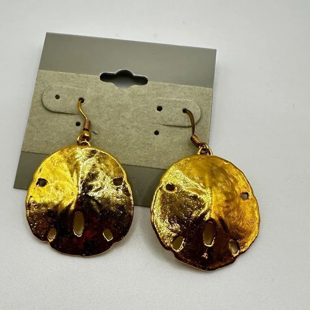 SALE! Gold tone sand dollar dangle earrings!